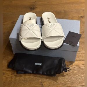 Prada Signature Logo Leather Slides